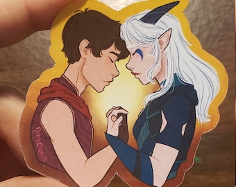 Pegatina con el retrato de Rayllum - Arte del Príncipe Dragón