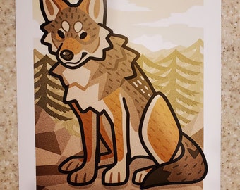 Sitting Wolf Print