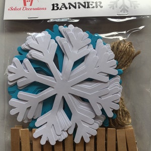 Banderines navideños congelados con forma de copo de nieve, banderines colgantes de papel, vendedor del Reino Unido