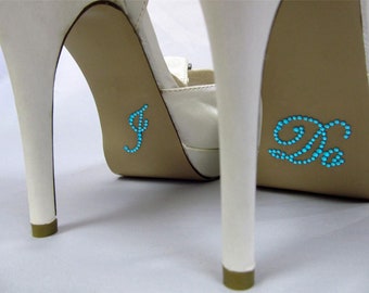 Yo hago / yo también / me ayudan Diamante Rhinestone zapato de boda aplique pegatina en azul, azul pálido y claro