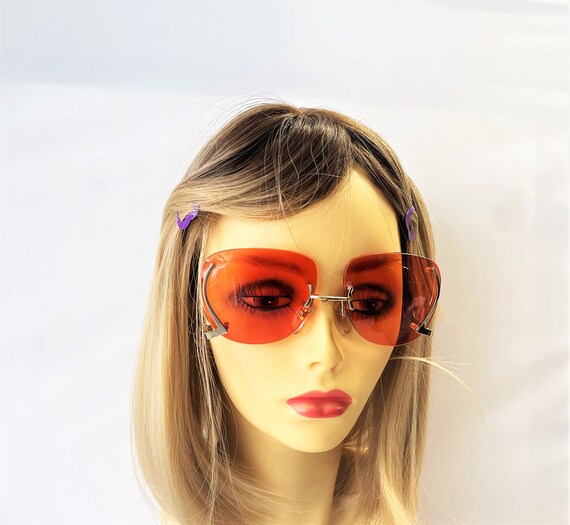 VINTAGE 70s Womens Rimless Sunglasses W/Custom Ma… - image 3