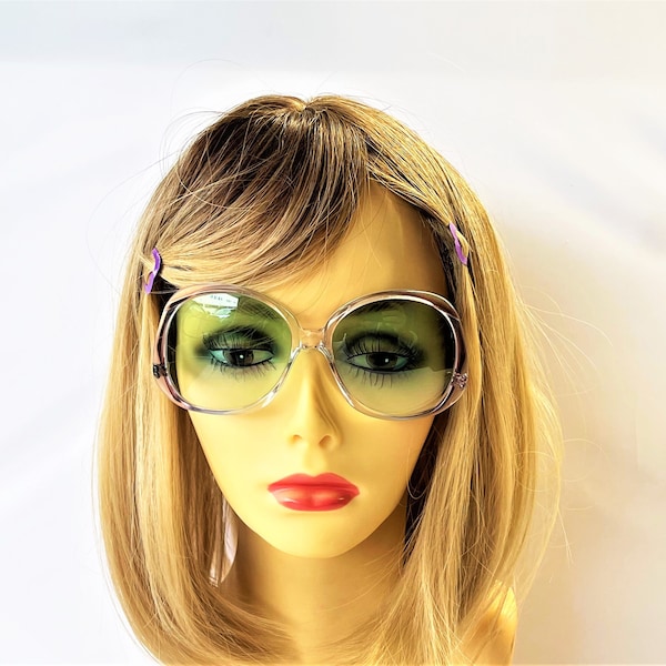 Vintage 1970s ZSA ZSA GABOR "Model 2"  Drop-Arm Sunglasses With Custom Made Turquoise Gradient Lenses Size 54-16-140 Frame Color Taupe Twin