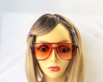 Vintage 70's Unisex Double Bridged Sunglasses With Custom Orange Gradient Lenses UV 400% Protection. Size 56-20-140