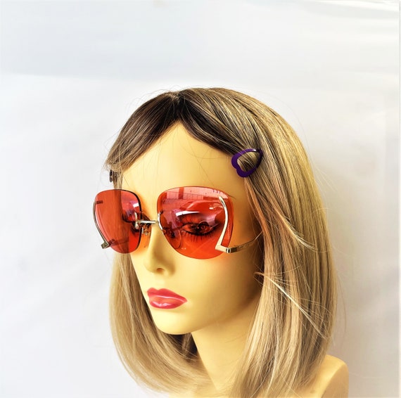 VINTAGE 70s Womens Rimless Sunglasses W/Custom Ma… - image 2