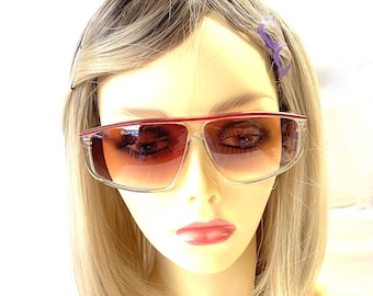 Vintage 1980s  Womens Oversized Sunglasses MODEL "PIXIE" With Orignal  Sunglasses Lenses. Size:60-16-140 Frame Color Cherry