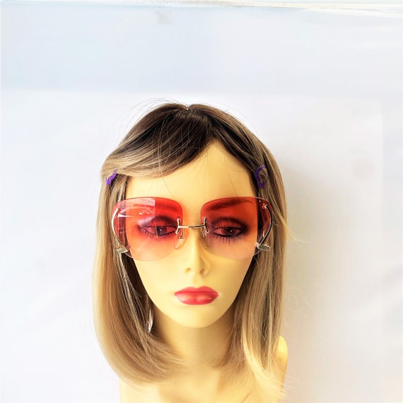 VINTAGE 70s Womens Rimless Sunglasses W/Custom Mad