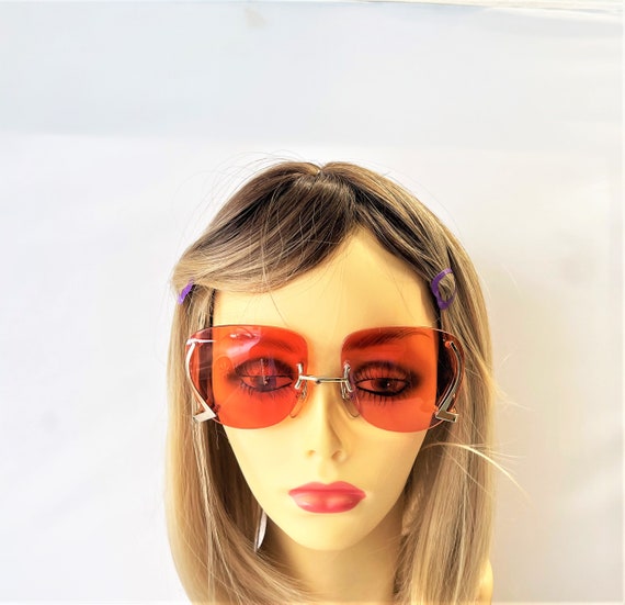 VINTAGE 70s Womens Rimless Sunglasses W/Custom Ma… - image 1