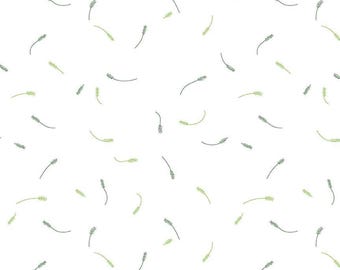 Low Volume Fabric, Green Leaf Sprigs on White Quilting Cotton by Riley Blake, Half Yard