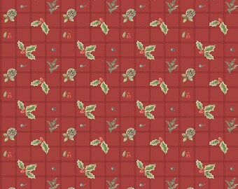 Red Christmas Fabric, Holly Grid Print by Riley Blake Designs, Half Yard