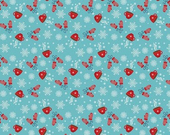 Hot Cocoa Fabric, Aqua Blue Riley Blake Quilting Cotton by Half Yard