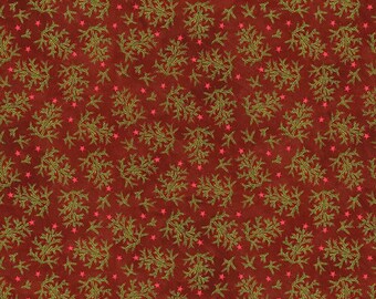 Red Christmas Fabric, Rustic Tree Print Cotton by Teresa Kogut, Sold by Half Yard