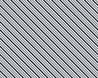 Navy Stripe Fabric, 100% Quilting Cotton with Diagonal White Half Yard