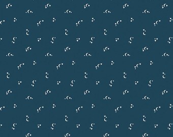 Blue Quilting Cotton With White Moons and Stars, Riley Blake Seasonal Basics Fabric