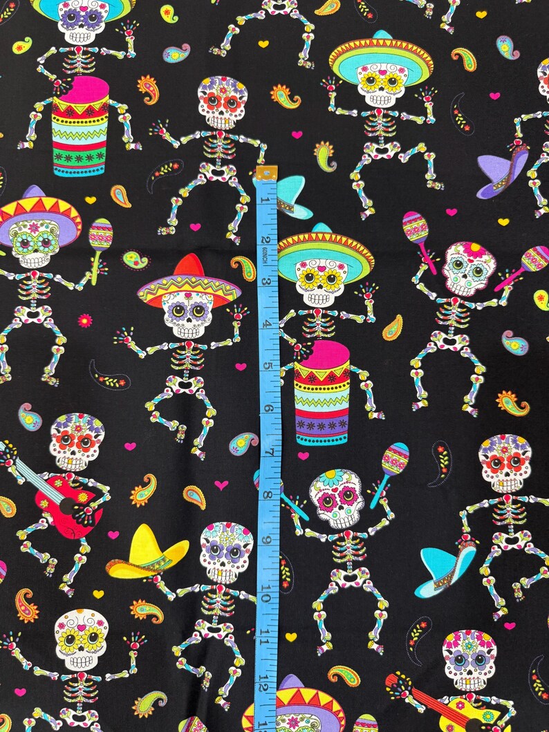 Timeless Treasures Day of the Dead Fabric, Dancing Skeletons, Sombreros ...