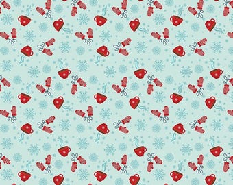 Hot Cocoa Fabric in Powder Blue, 100% Quilting Cotton Sold by the Half Yard