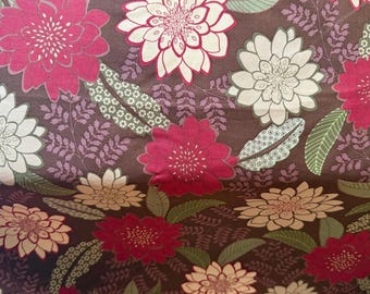 Lindsay Collection Timeless Treasures Fabric - Brown Red Floral Cotton Quilting Material Sold By Yard