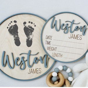 Baby Announcement Sign, Baby Name Sign for Hospital, Birth Announcement Sign, Footprint keepsake, Birth Stat Sign, Newborn Announcement Sign