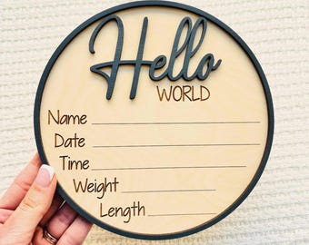 Hello World Baby Sign | Personalized Birth Stats Board | Newborn Hospital Photo Prop