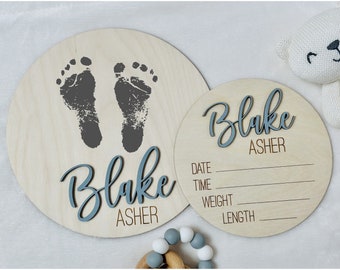 Baby Announcement Sign, Hospital Footprint Sign, Baby  Footprint Name Sign for hospital, Baby Birth Stat Sign, Newborn Announcement Sign