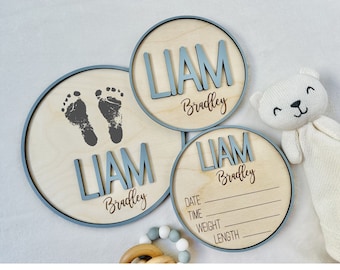 Baby Announcement Sign with Footprints, Hospital Baby Name Sign, Birth Announcement Sign, Birth Information Sign, Newborn Sign for Hospital