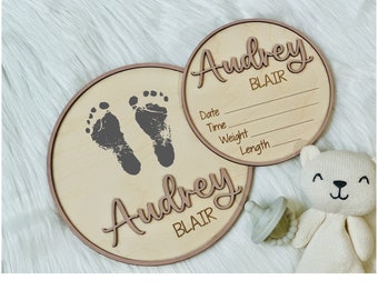 Baby Announcement Sign, Baby Name Sign for Hospital, Birth Announcement Sign, Footprint keepsake, Birth Stat Sign, Newborn Announcement Sign