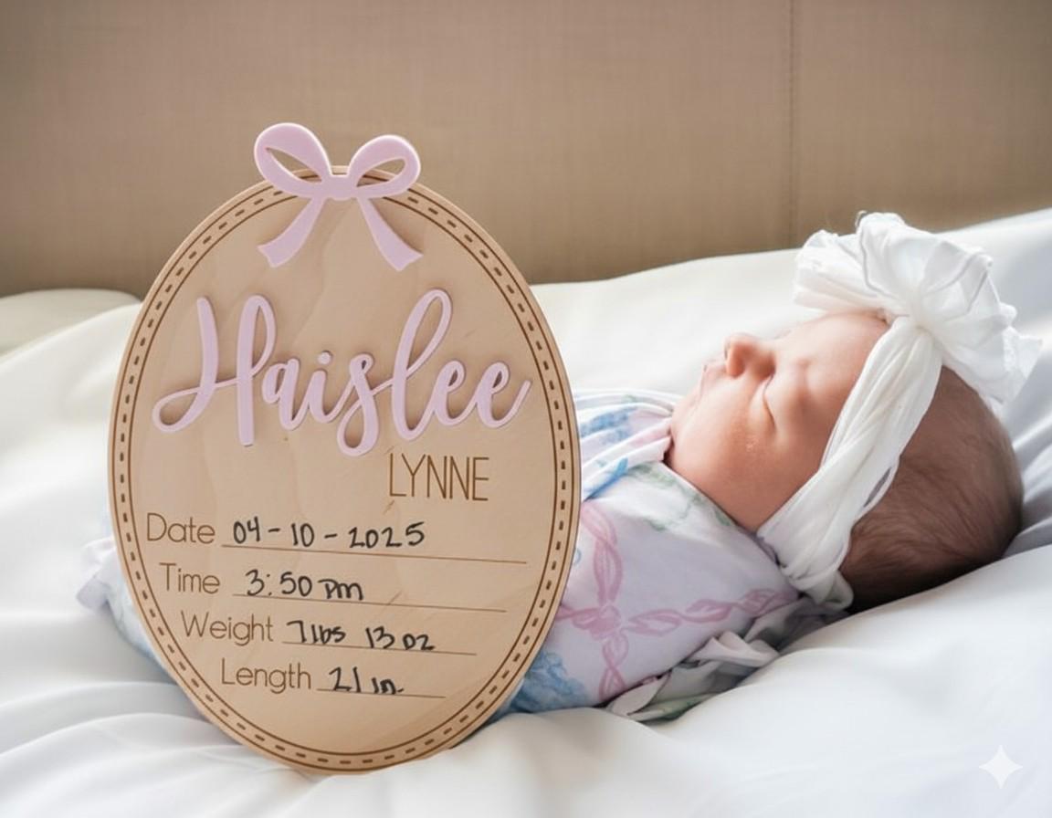 Personalized Bow Baby Announcement Sign | Baby Girl Birth Stats ...