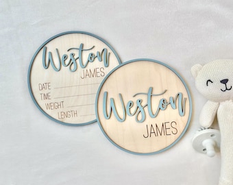 Letrero personalizado para anunciar el nacimiento del bebé / Tablero de datos de nacimiento / Accesorio para fotos de recién nacidos en el hospital / Placa con nombre en 3D