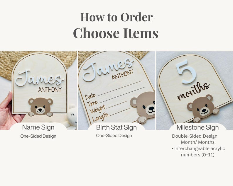 Teddy Bear Monthly Milestone Sign – Double Sided Baby Photo Prop ...