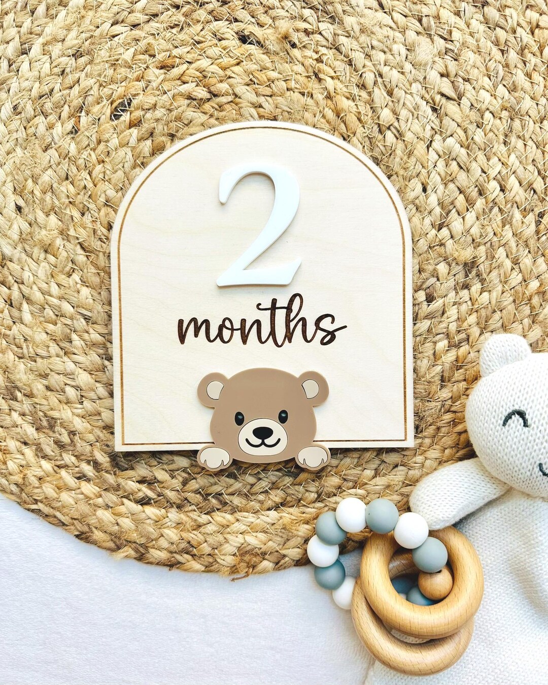 Teddy Bear Monthly Milestone Sign – Double Sided Baby Photo Prop ...