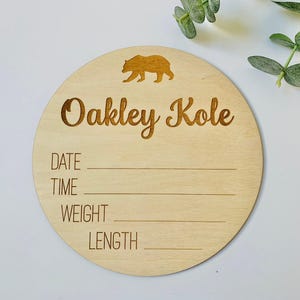 Birth Stats Announcement Sign, Baby Arrival Sign, Baby Boy Hospital Sign, Newborn Photo prop, Baby Shower Gift, Wood Bear Name Sign, Newborn