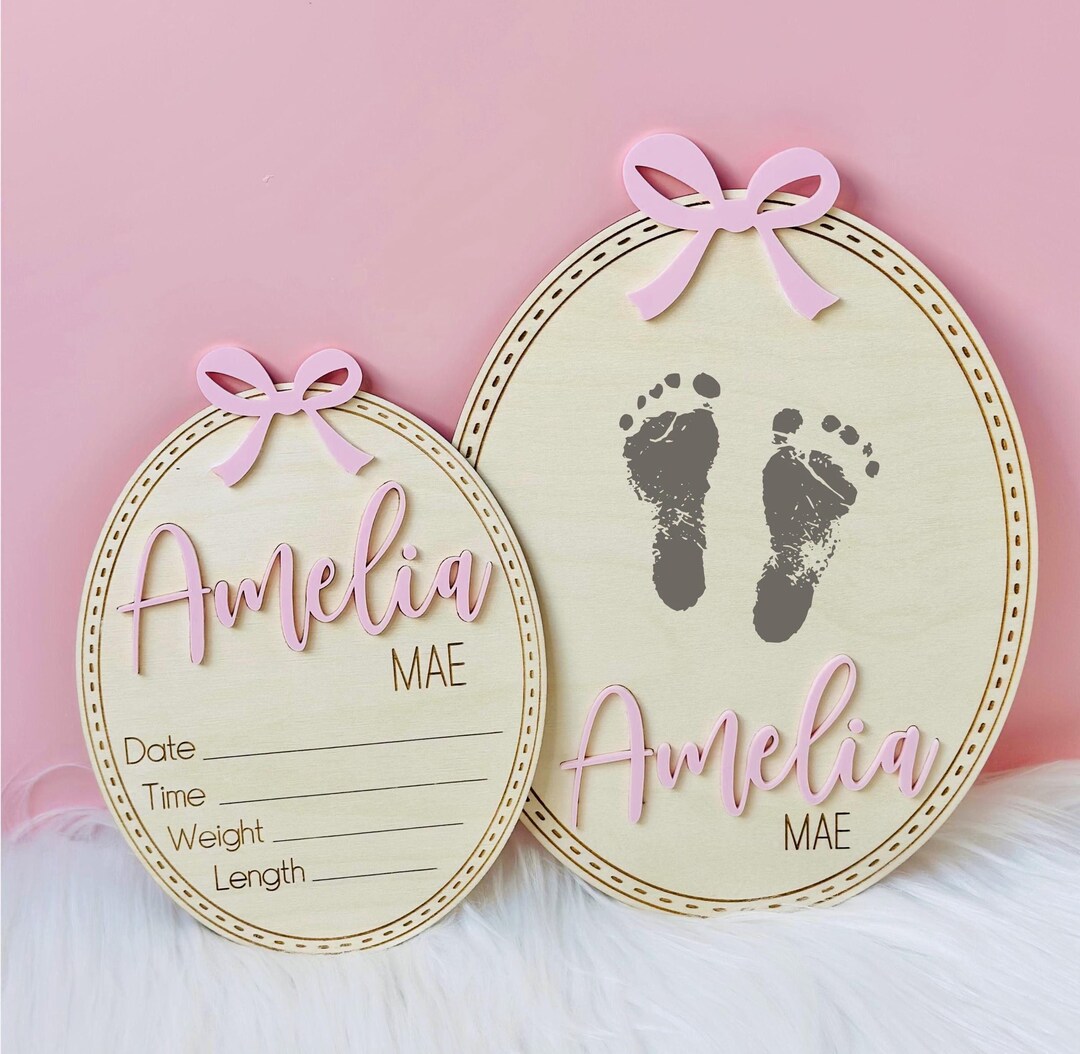 Personalized Bow Baby Announcement Sign | Baby Girl Birth Stats ...