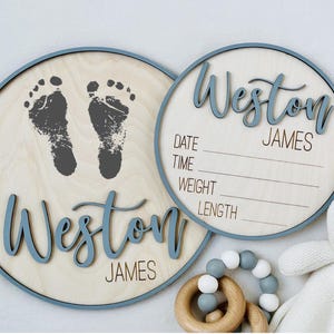 Baby Announcement Sign, Baby Name Sign for Hospital, Birth Announcement Sign, Footprint keepsake, Birth Stat Sign, Newborn Announcement Sign