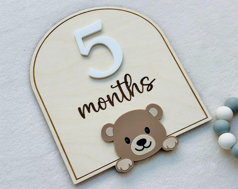 Teddy Bear Monthly Milestone Sign – Double Sided Baby Photo Prop ...