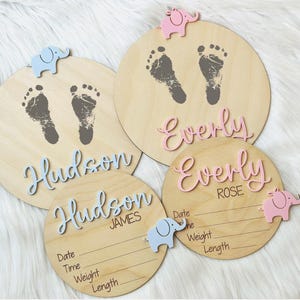 Personalized Twin Birth Announcement Signs | Elephant Footprint Keepsake | Hospital Birth Stat Board