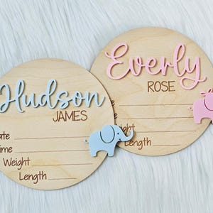 Elephant Birth Announcement Sign, Personalized Baby Footprint & Stat Sign, 3D Baby Name Sign with Elephant,  Hospital Birth Sign, Baby Gift