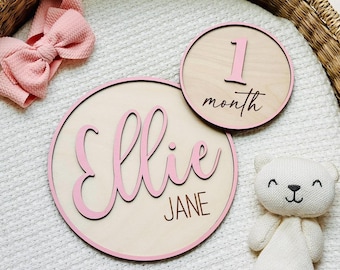 Conjunto de letreros para hitos y nombre del bebé, anuncio de nacimiento personalizado, accesorio para fotos mensuales, regalo de recuerdo para recién nacidos