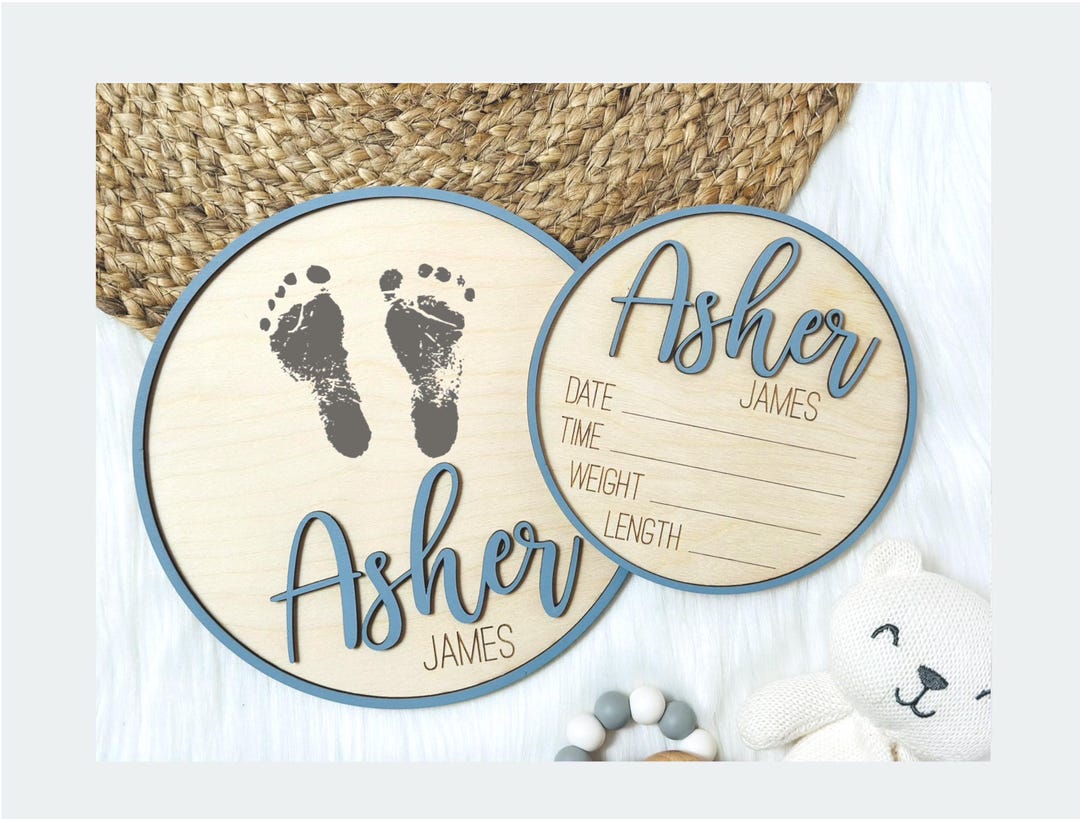 Personalized Baby Announcement Sign | Birth Stats & Footprint Keepsake ...