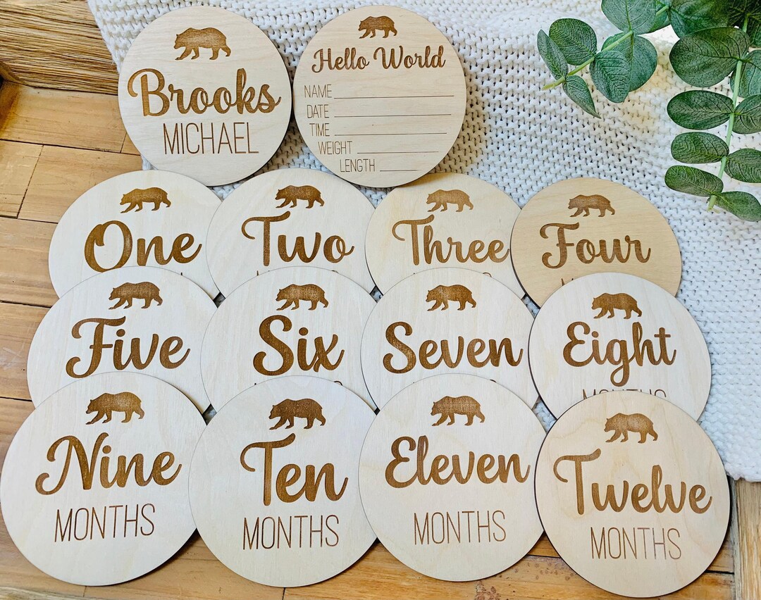 Wooden Bear Monthly Milestone Cards | Newborn Photo Prop | Baby ...
