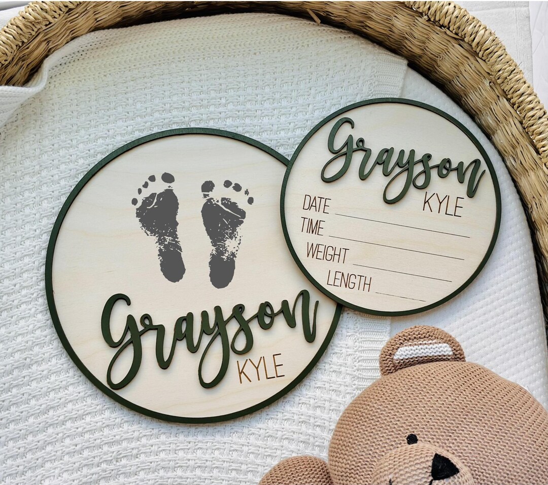 Personalized Baby Announcement Sign | Birth Stats + Footprint Sign ...