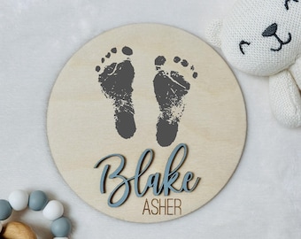 Personalized Baby Footprint Sign | Newborn Hospital Photo Prop | Birth Announcement Keepsake | 3D Wood Plaque