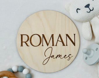 Engraved Wood Baby Name Announcement Sign: Newborn Hospital Plaque