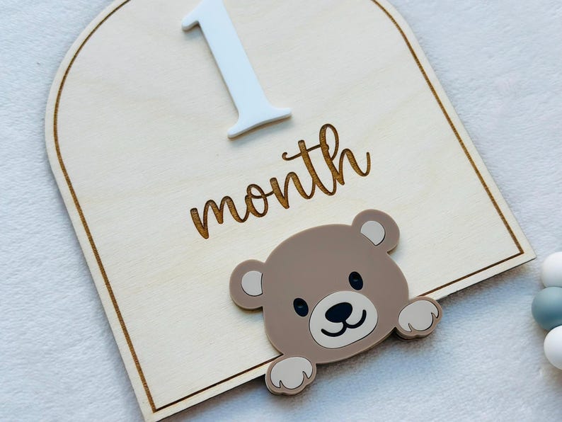 Teddy Bear Monthly Milestone Sign – Double Sided Baby Photo Prop ...