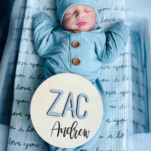 Letrero personalizado con el nombre del bebé / Accesorio para fotos de recién nacidos en el hospital / Recuerdo de anuncio de nacimiento / Placa de madera 3D imagen 5