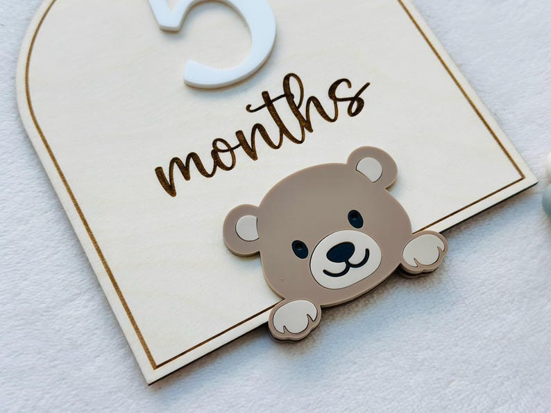 Teddy Bear Monthly Milestone Sign – Double Sided Baby Photo Prop ...
