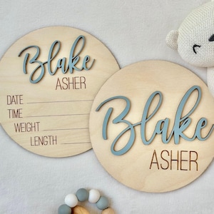 Personalized Baby Announcement Sign | Birth Stats Keepsake | Newborn Hospital Photo Prop | Wood Name Plaque