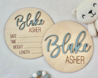 Personalized Baby Announcement Sign | Birth Stats Keepsake | Newborn Hospital Photo Prop | Wood Name Plaque