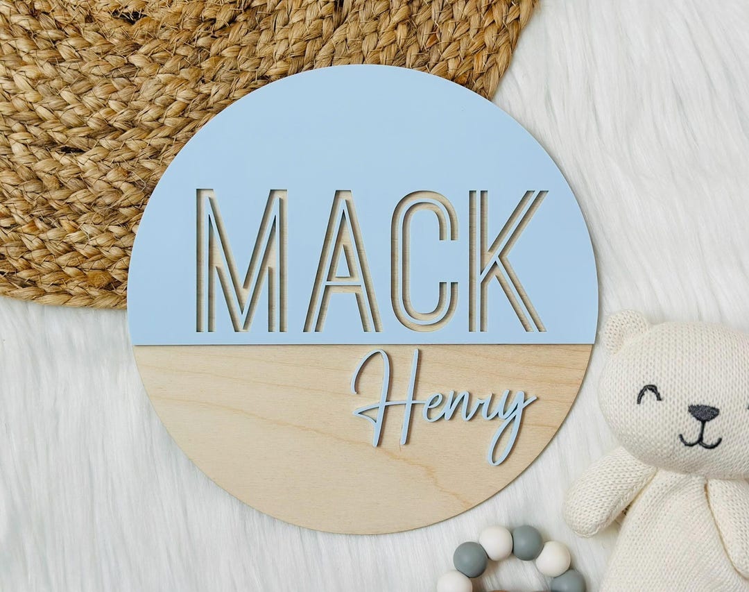 Personalized Baby Name Sign | Wood & Acrylic Birth Announcement ...