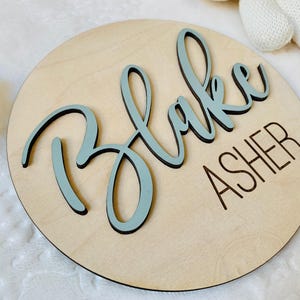 Letrero personalizado con el nombre del bebé / Accesorio para fotos de recién nacidos en el hospital / Recuerdo de anuncio de nacimiento / Placa de madera 3D imagen 6