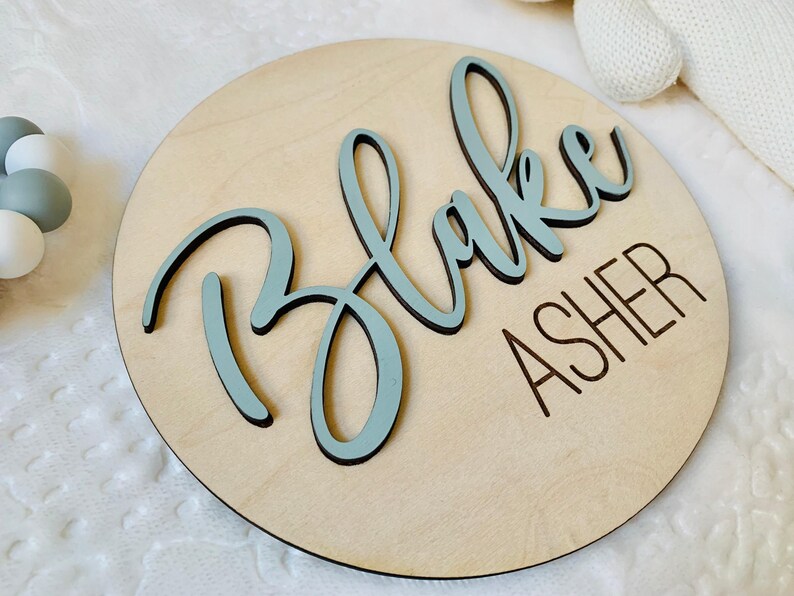 Letrero personalizado con el nombre del bebé / Accesorio para fotos de recién nacidos en el hospital / Recuerdo de anuncio de nacimiento / Placa de madera 3D imagen 6