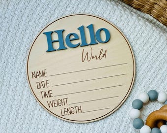 Hello World Baby Announcement Sign | Gender Neutral Hospital Sign | Birth Stats Sign | Newborn Plaque